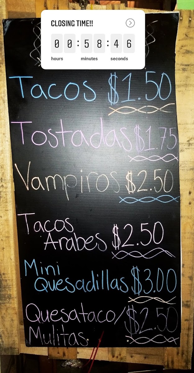 Tacos Los Pelones menu board