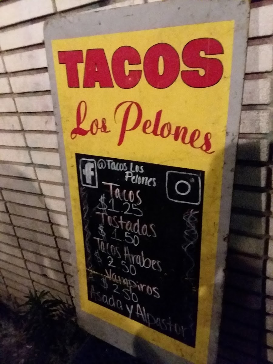 Tacos Los Pelones menu board