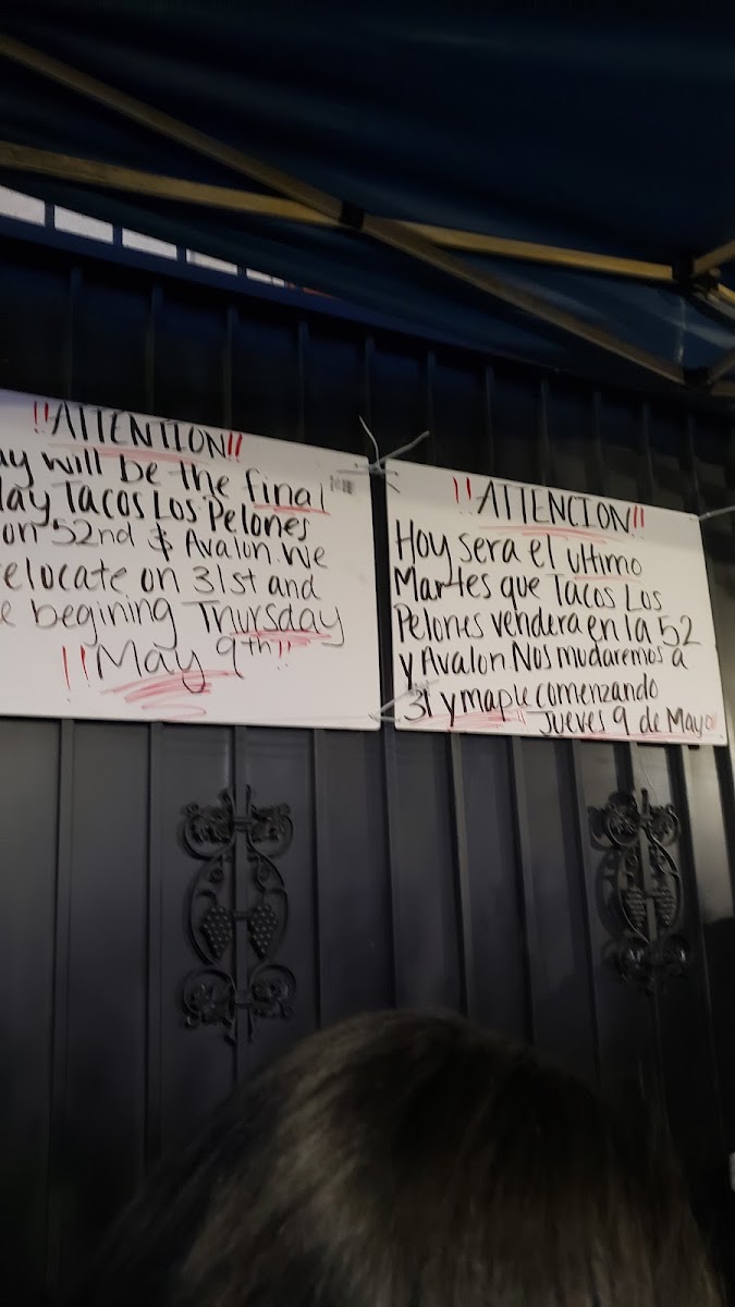 Tacos Los Pelones menu board