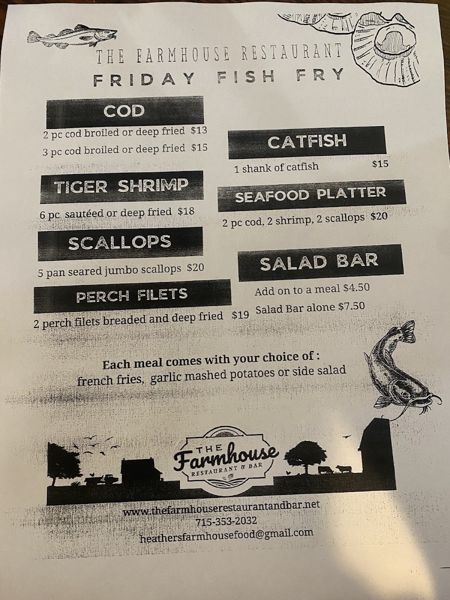 The Farmhouse Restaurant and Bar menu board