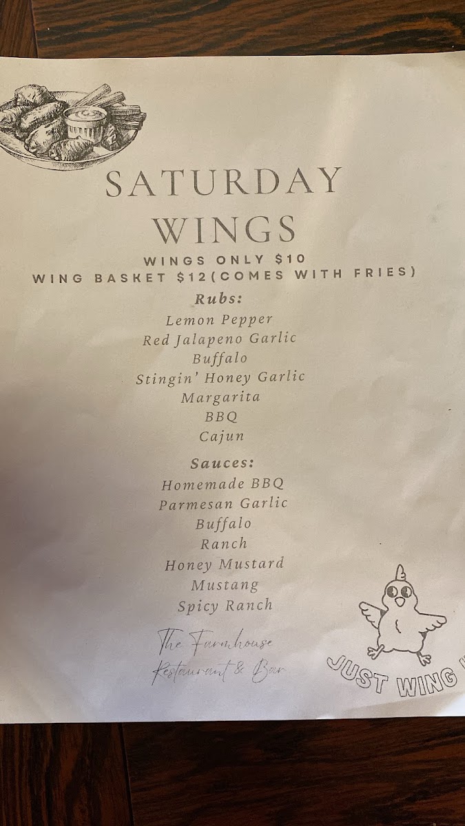 The Farmhouse Restaurant and Bar menu board