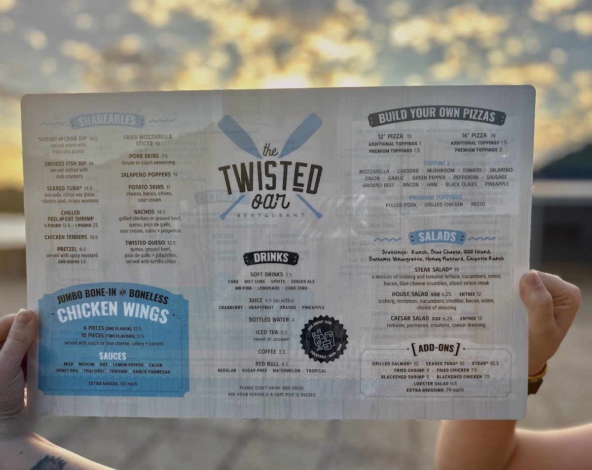 The Twisted Oar menu board