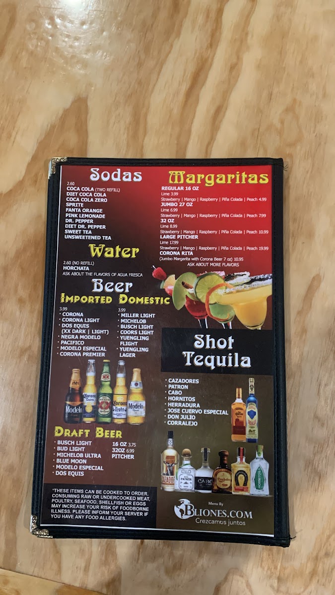 Guerrero Mexican Cuisine menu board