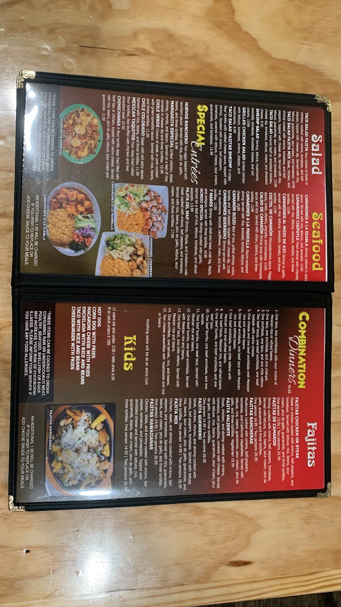 Guerrero Mexican Cuisine menu board