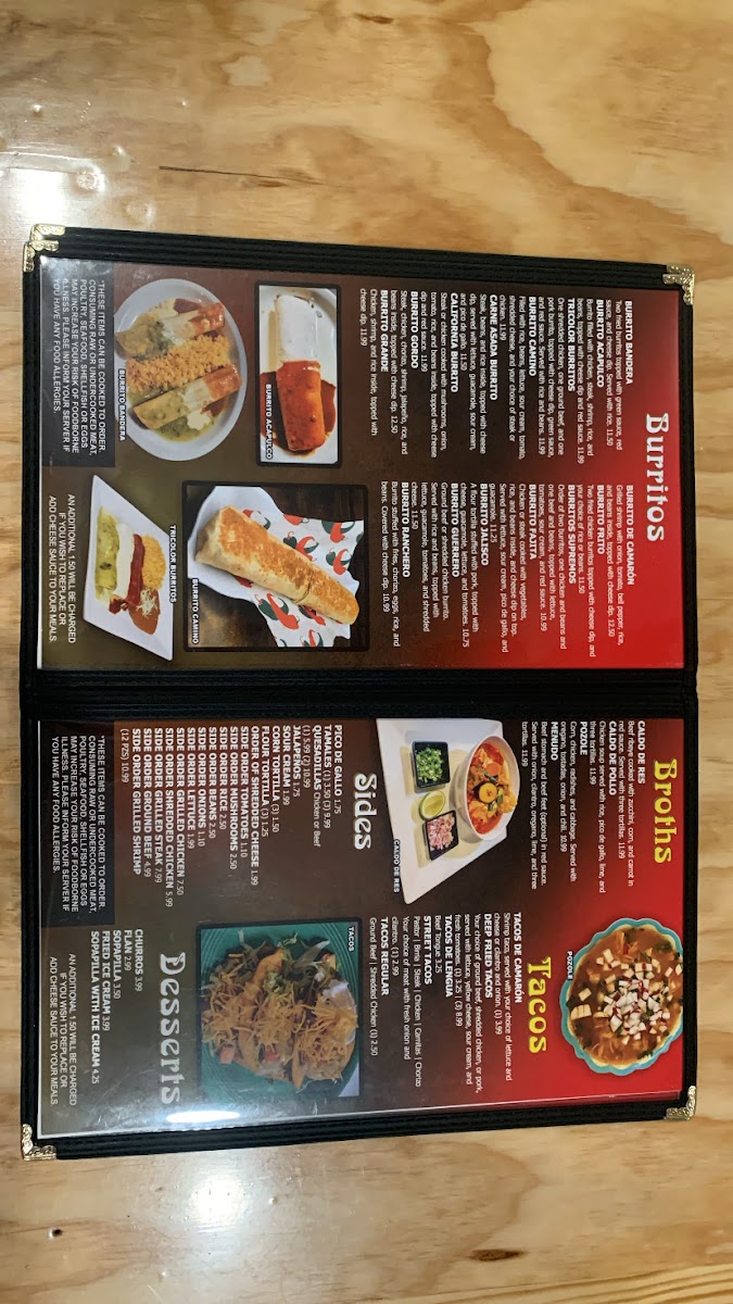Guerrero Mexican Cuisine menu board