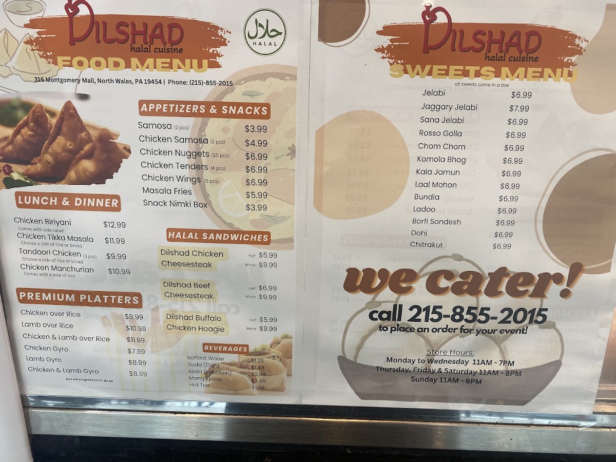 Dilshad Halal Cuisine menu board