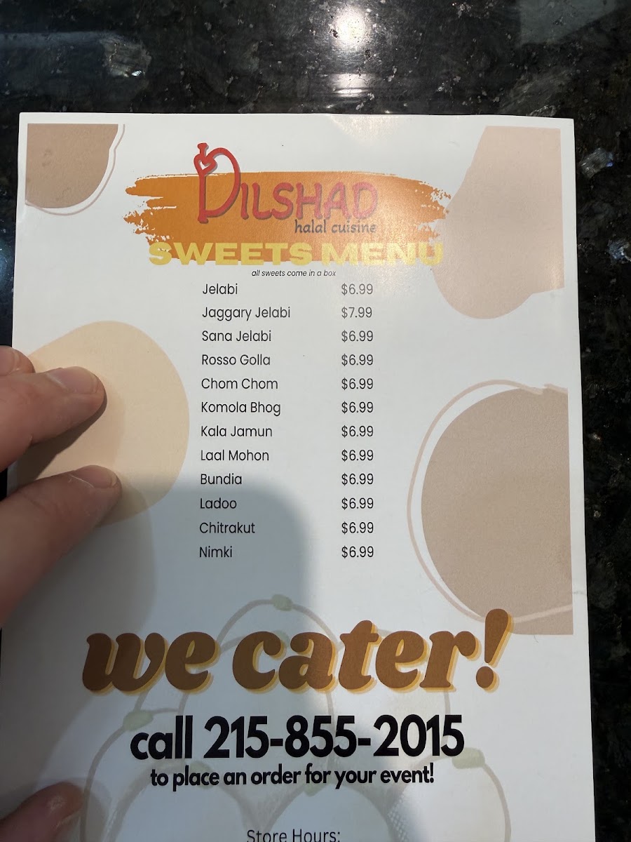 Dilshad Halal Cuisine menu board