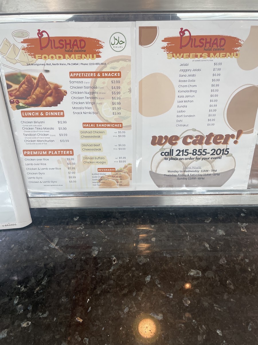Dilshad Halal Cuisine menu board