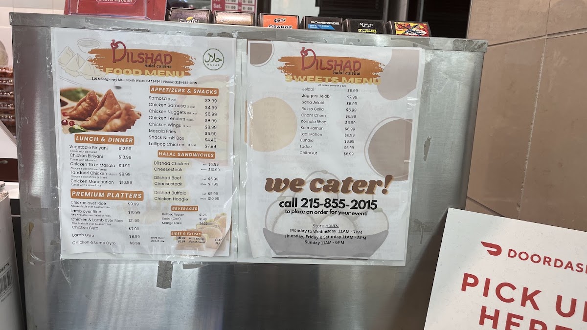 Dilshad Halal Cuisine menu board
