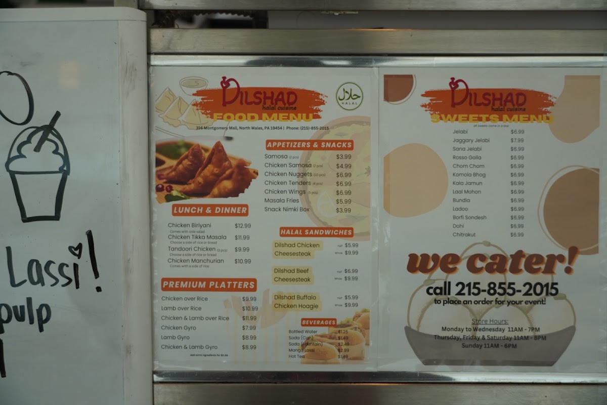 Dilshad Halal Cuisine menu board