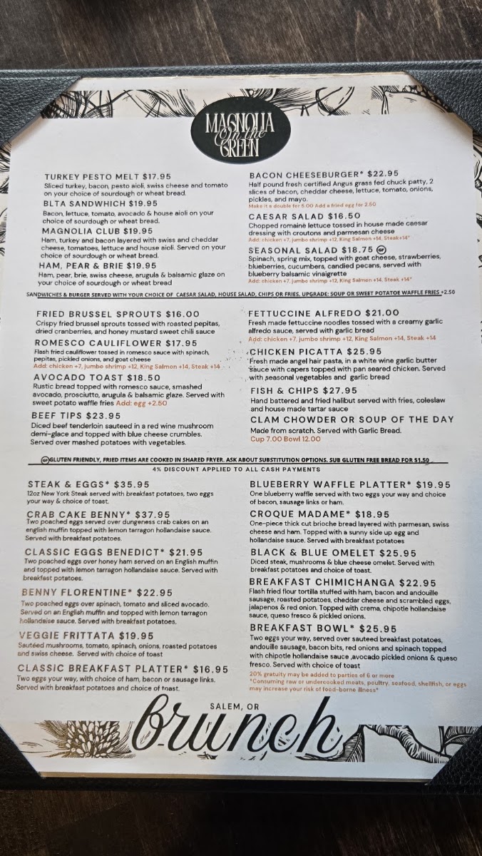 Magnolia on the Green menu board