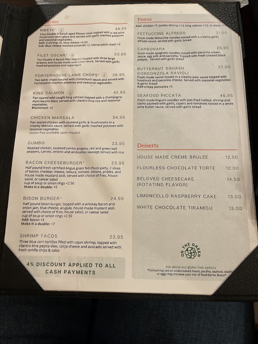 Magnolia on the Green menu board