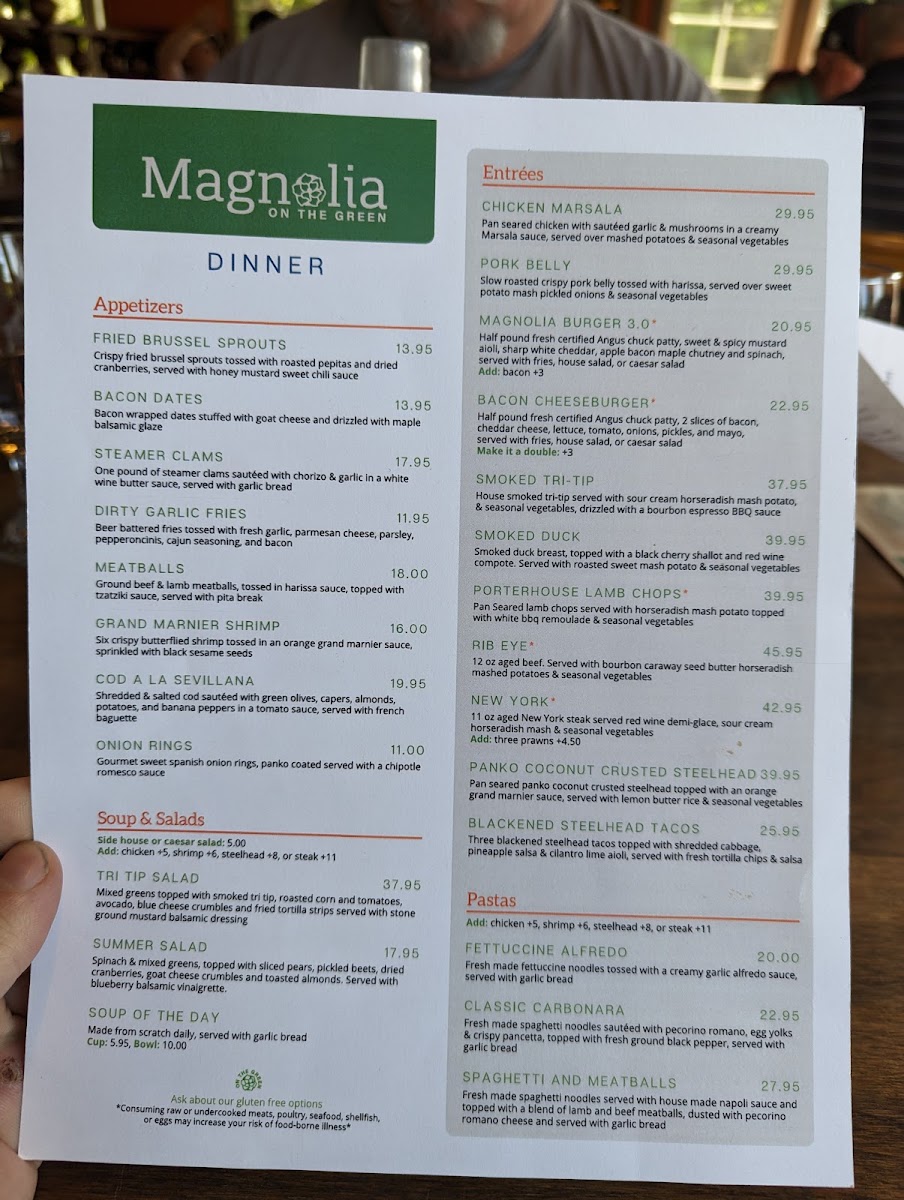 Magnolia on the Green menu board