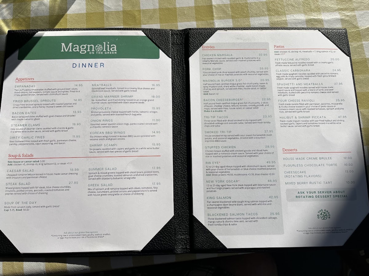 Magnolia on the Green menu board
