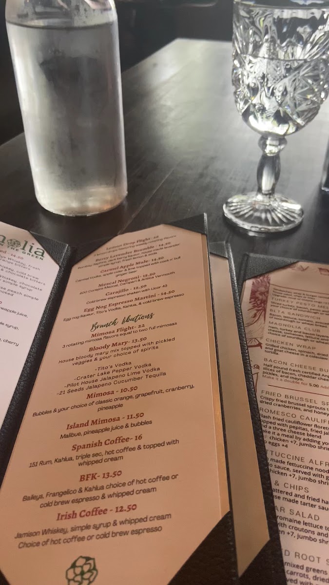 Magnolia on the Green menu board