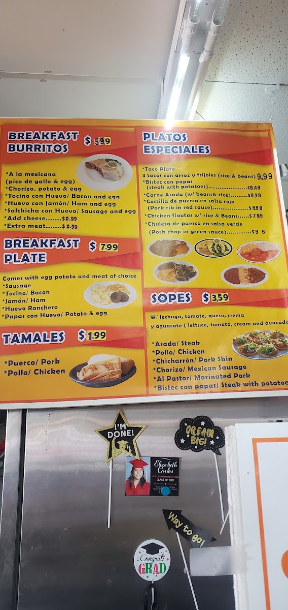 Las Lomas Taqueria menu board