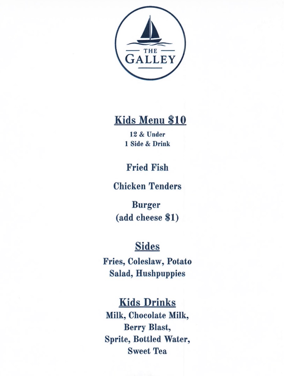 The Galley Restaurant at Edgar Evins Marina menu board