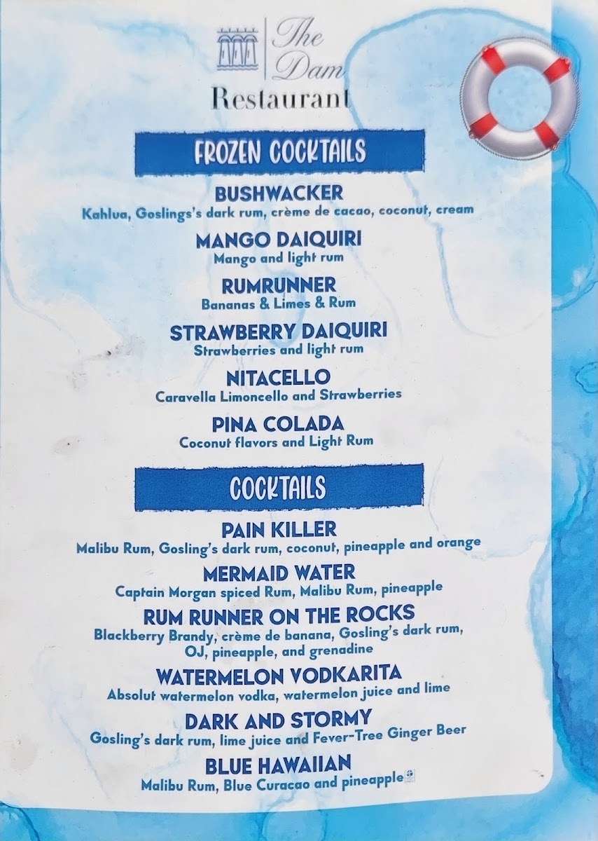 The Galley Restaurant at Edgar Evins Marina menu board