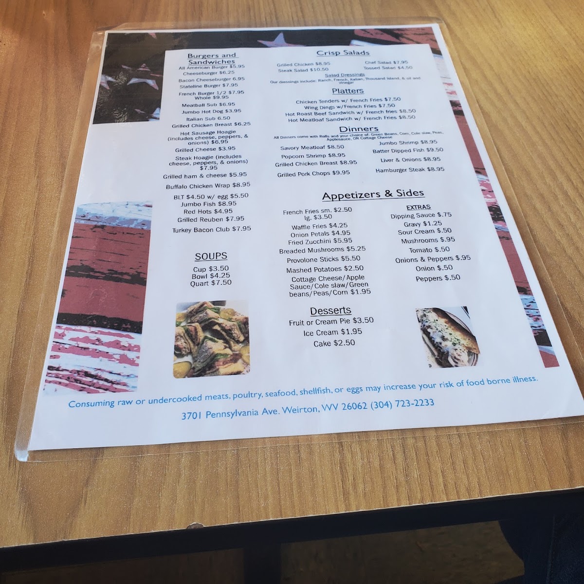 Barb's State Line Restaurant menu board