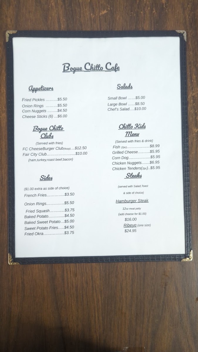 Bogue Chitto Cafe menu board