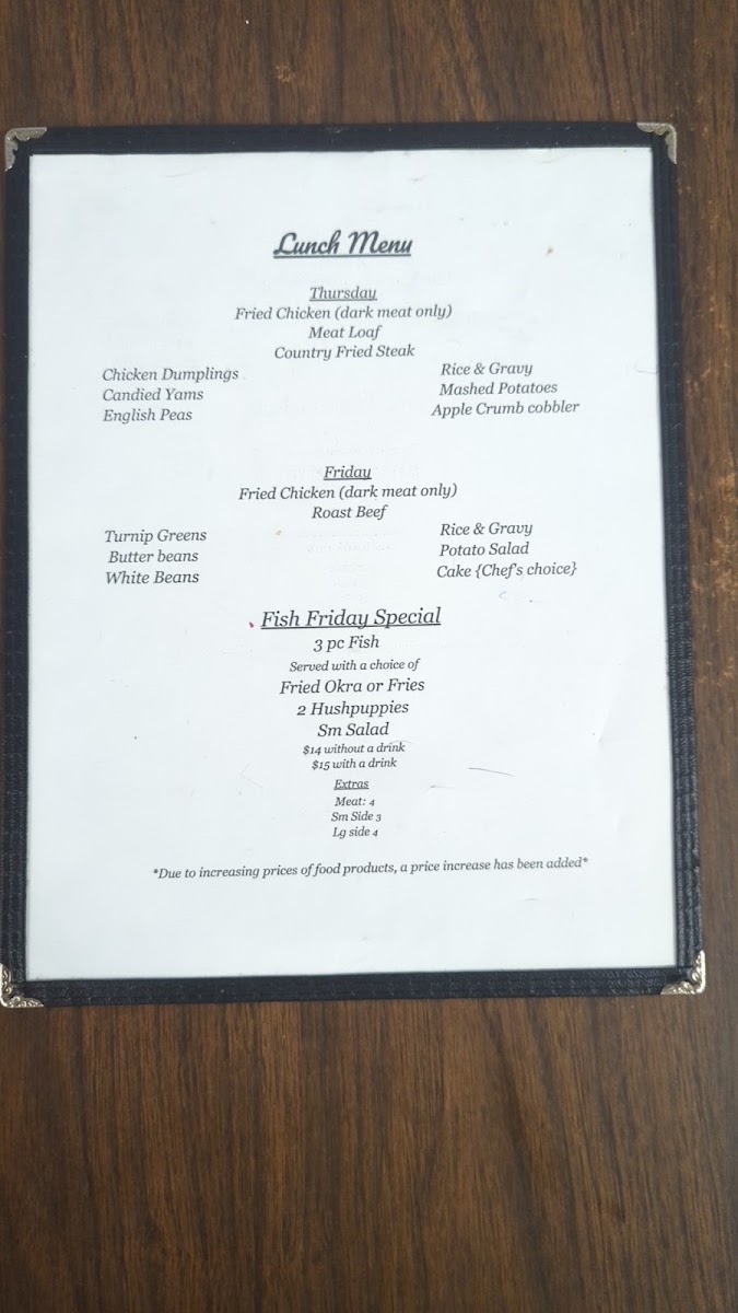 Bogue Chitto Cafe menu board