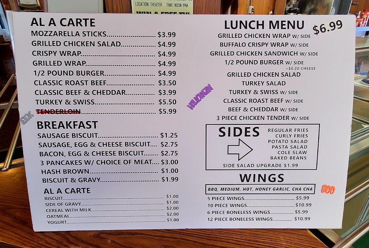 WVC Warrior Grill menu board