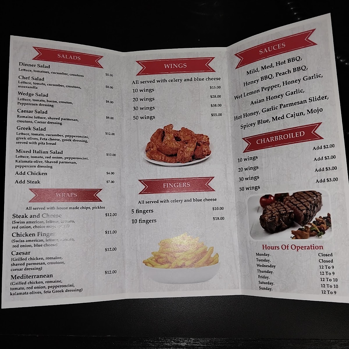 Garfalo's Pizzeria menu board