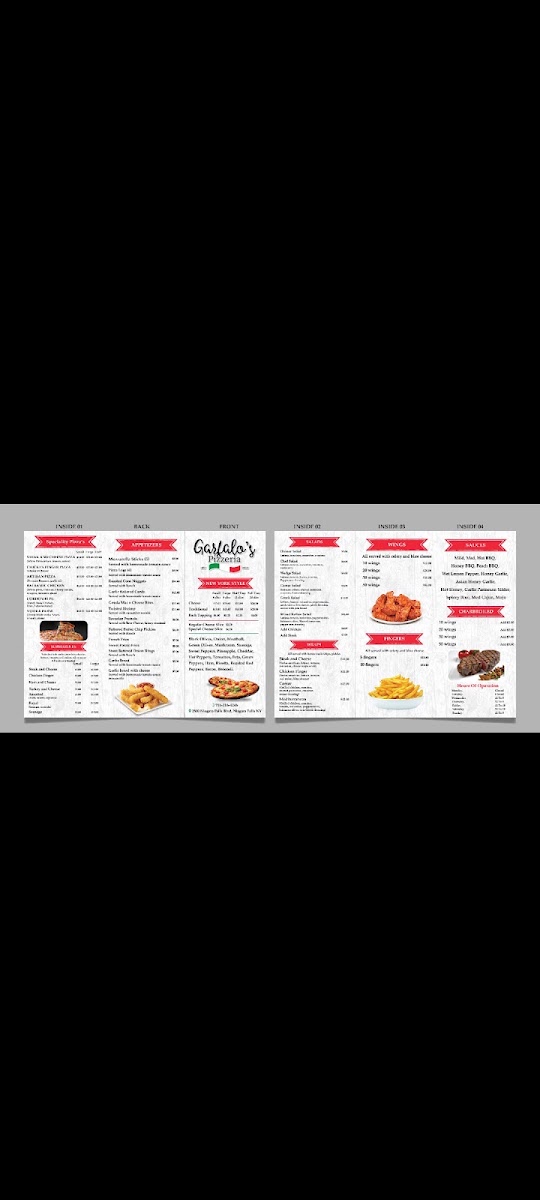 Garfalo's Pizzeria menu board
