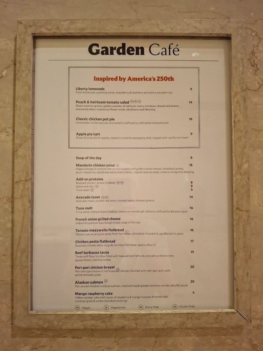 Garden Cafe menu board