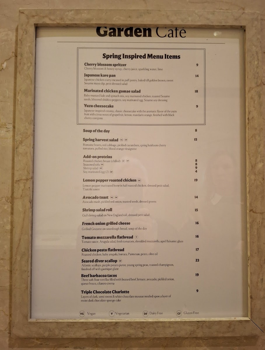 Garden Cafe menu board