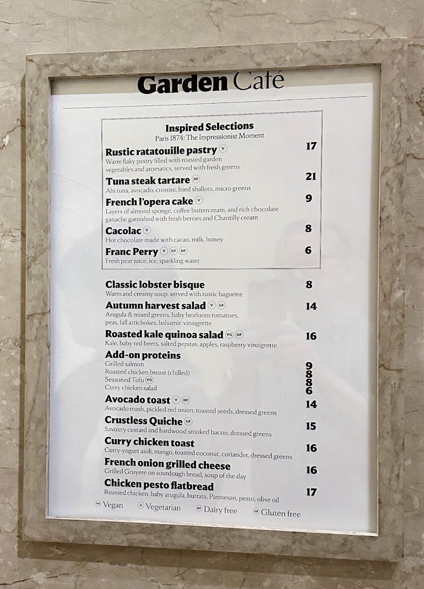 Garden Cafe menu board