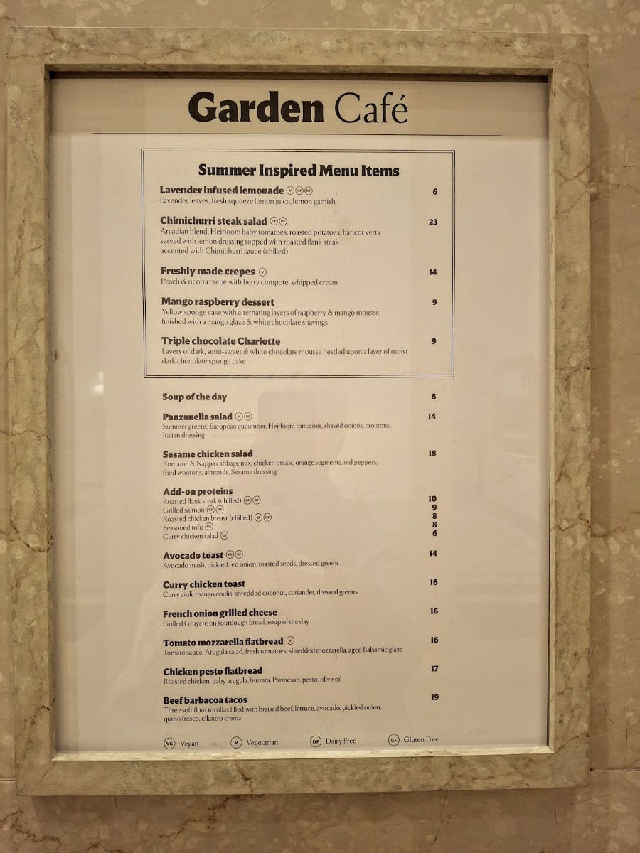 Garden Cafe menu board