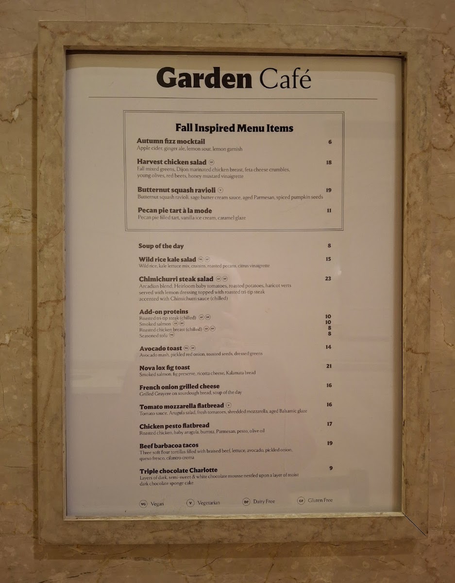 Garden Cafe menu board