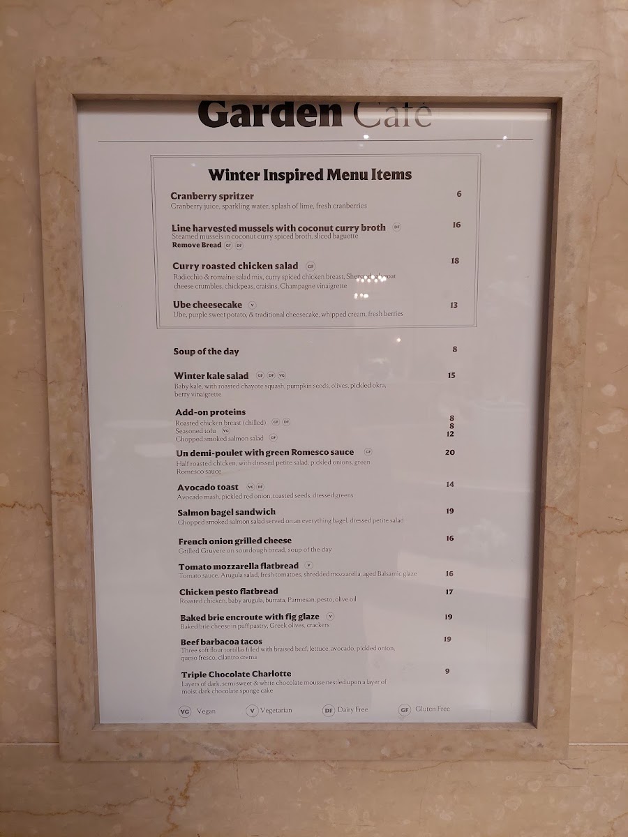 Garden Cafe menu board