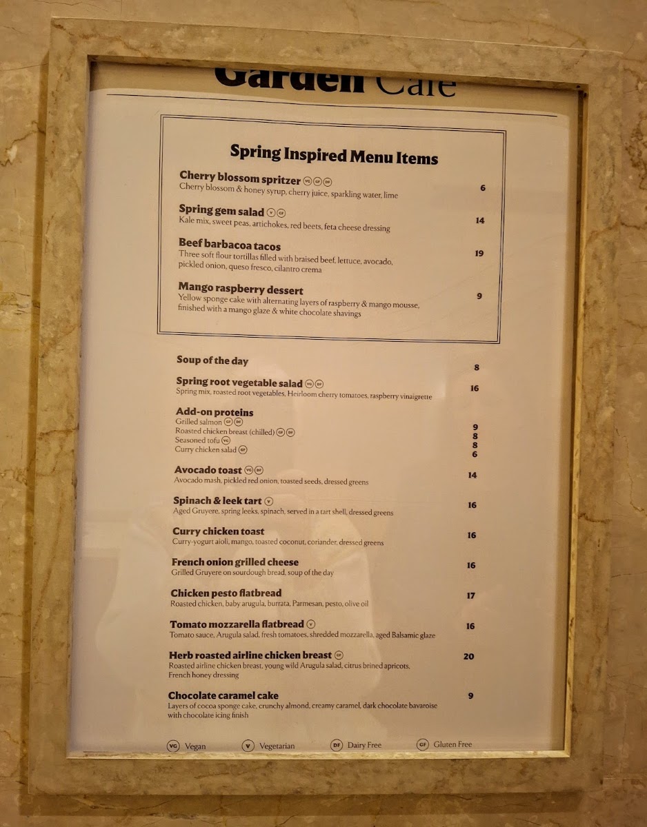 Garden Cafe menu board