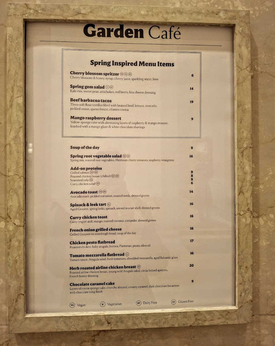 Garden Cafe menu board