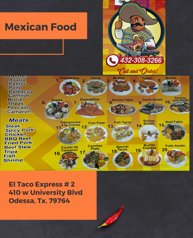 El Taco Express menu board