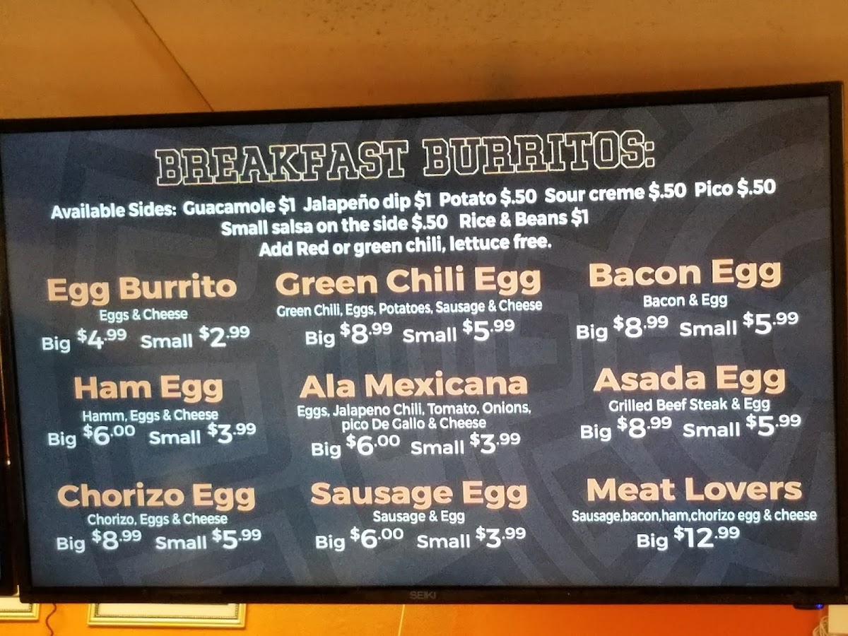 El Azteca menu board