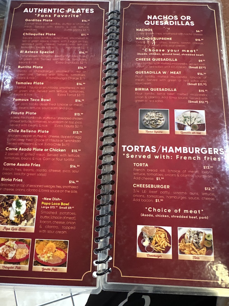 El Azteca menu board