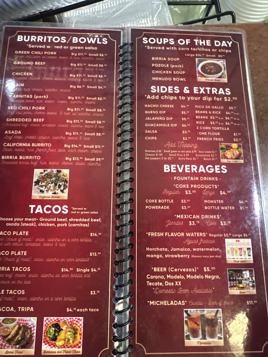El Azteca menu board