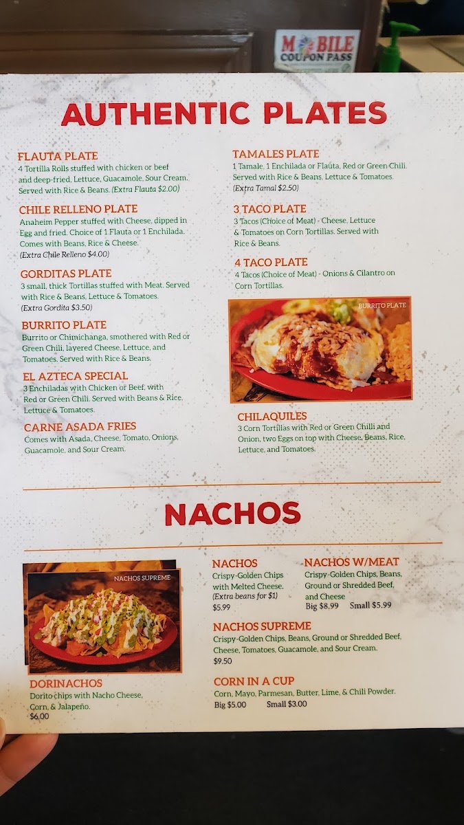 El Azteca menu board