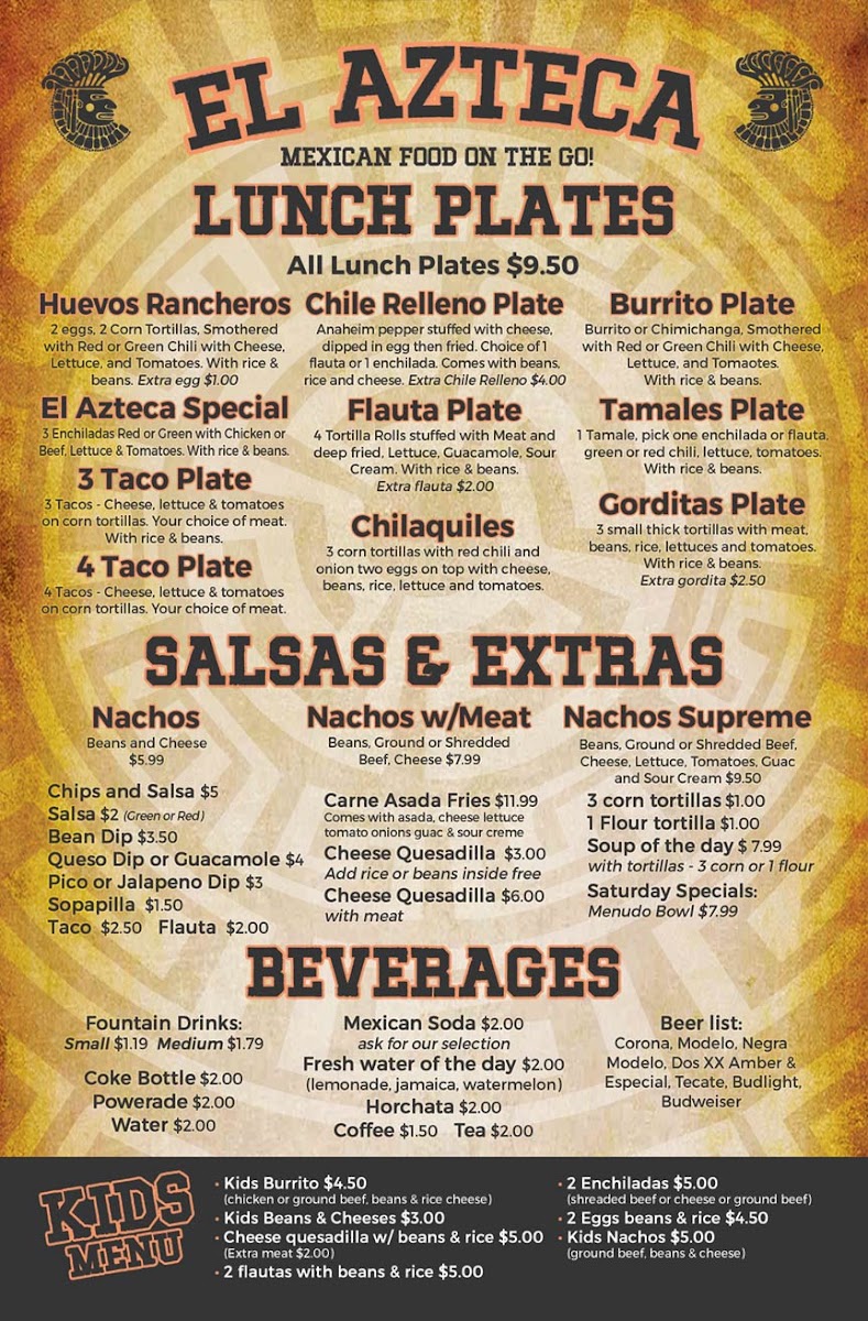 El Azteca menu board