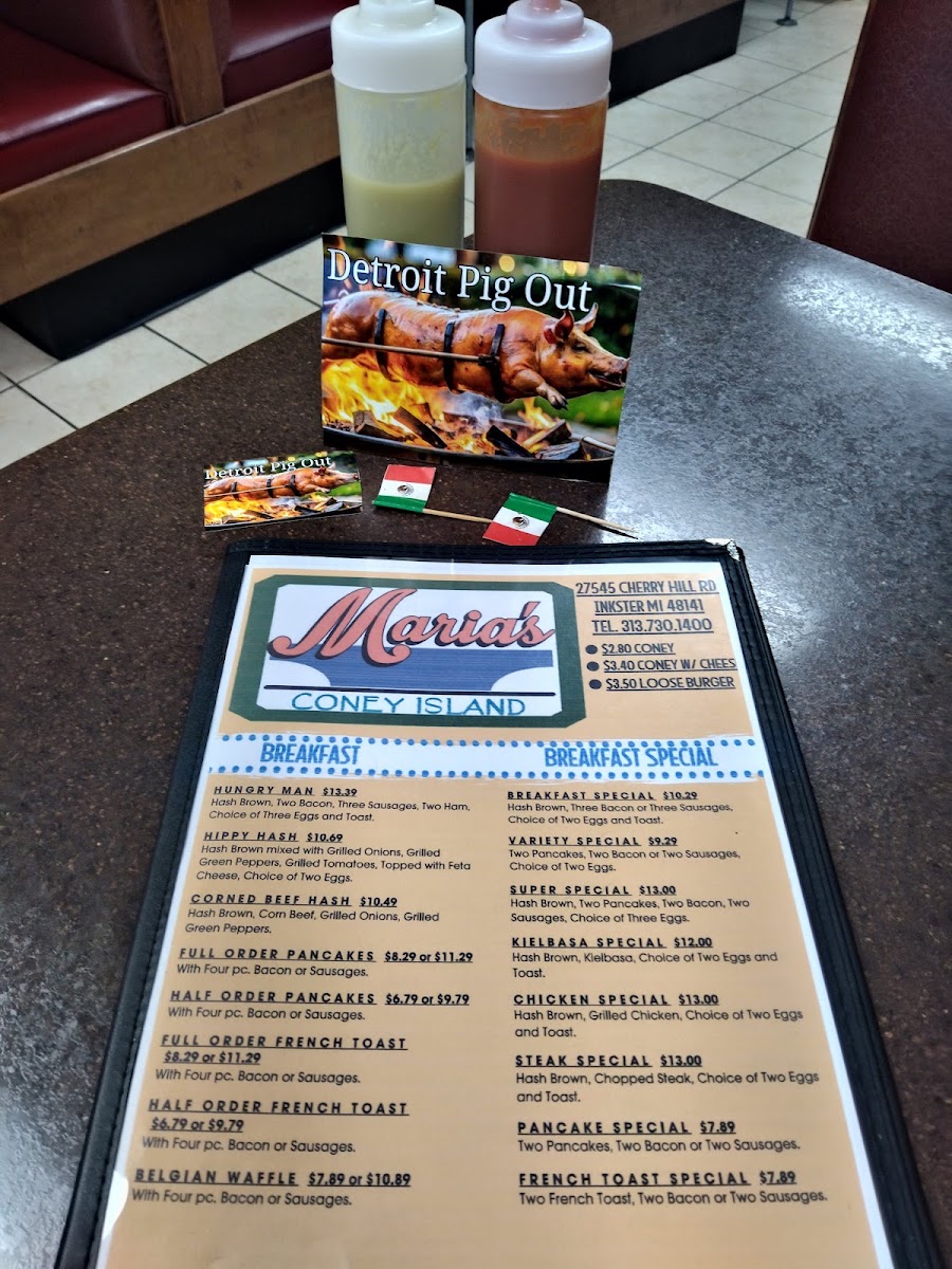 Maria's Coney Island menu board