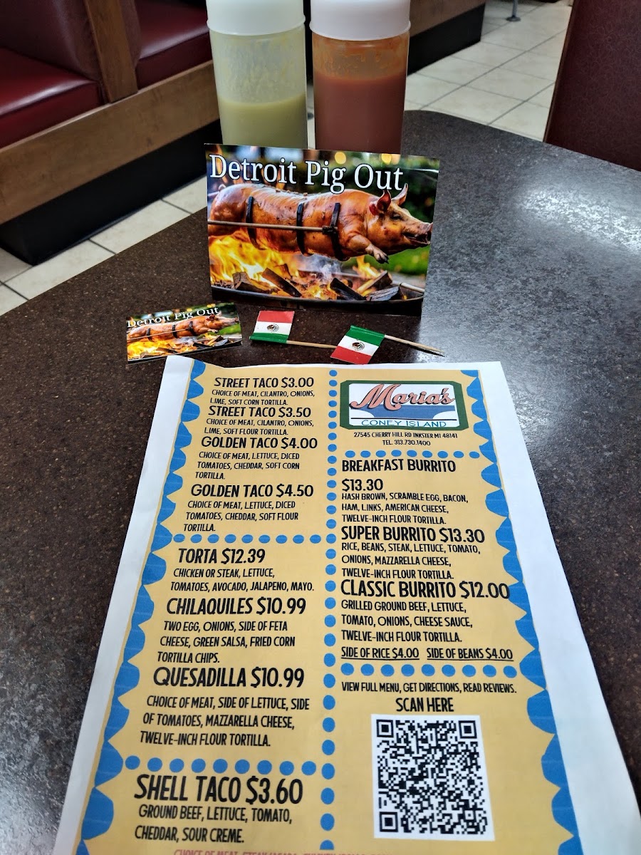 Maria's Coney Island menu board