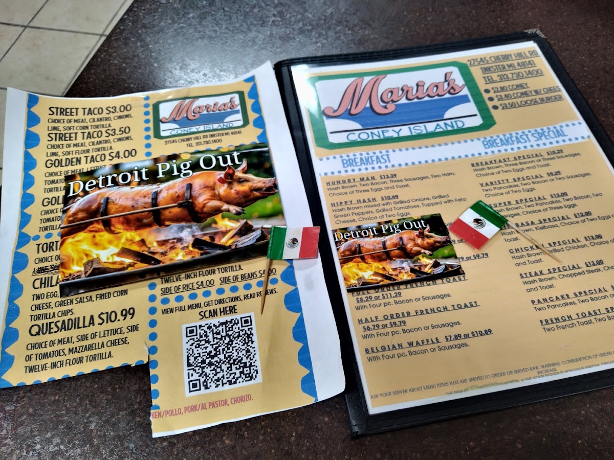 Maria's Coney Island menu board