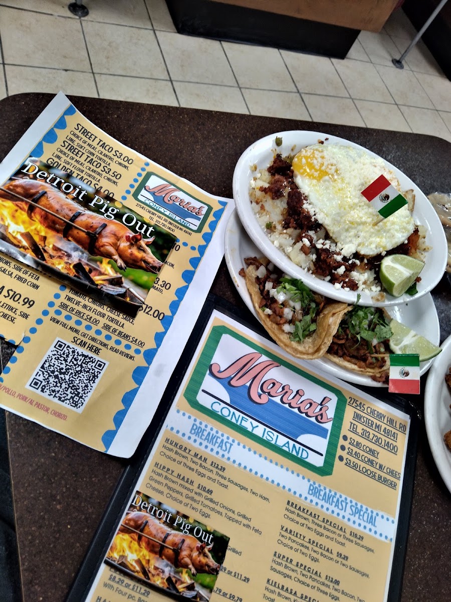 Maria's Coney Island menu board