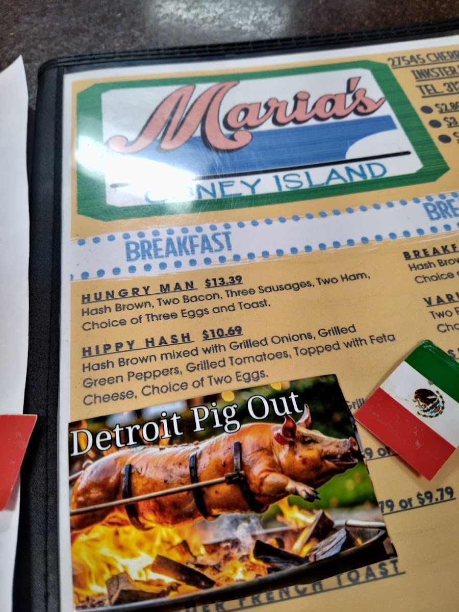 Maria's Coney Island menu board