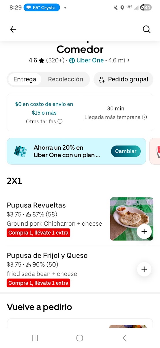 La Casita Pupuseria & Comedor menu board