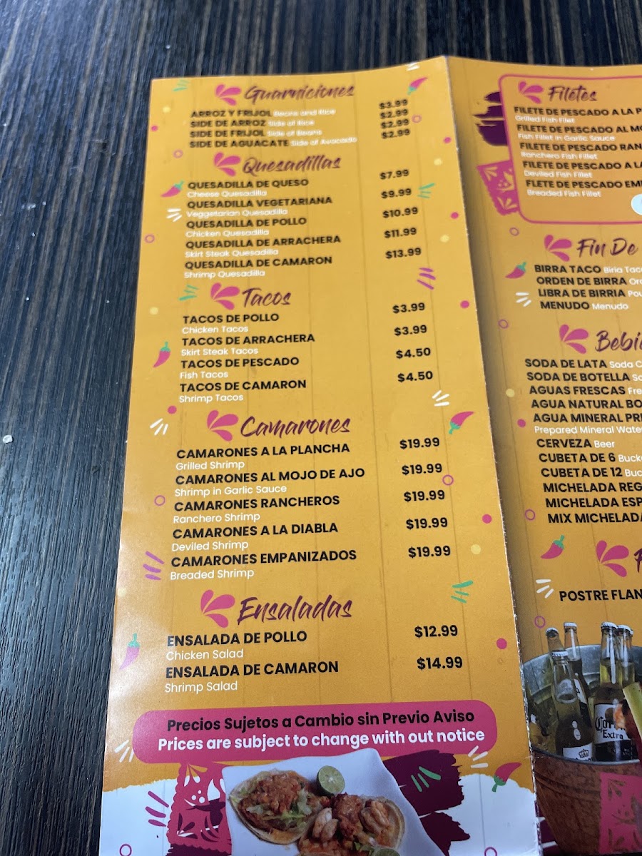 Pancho Villa Restaurant menu board
