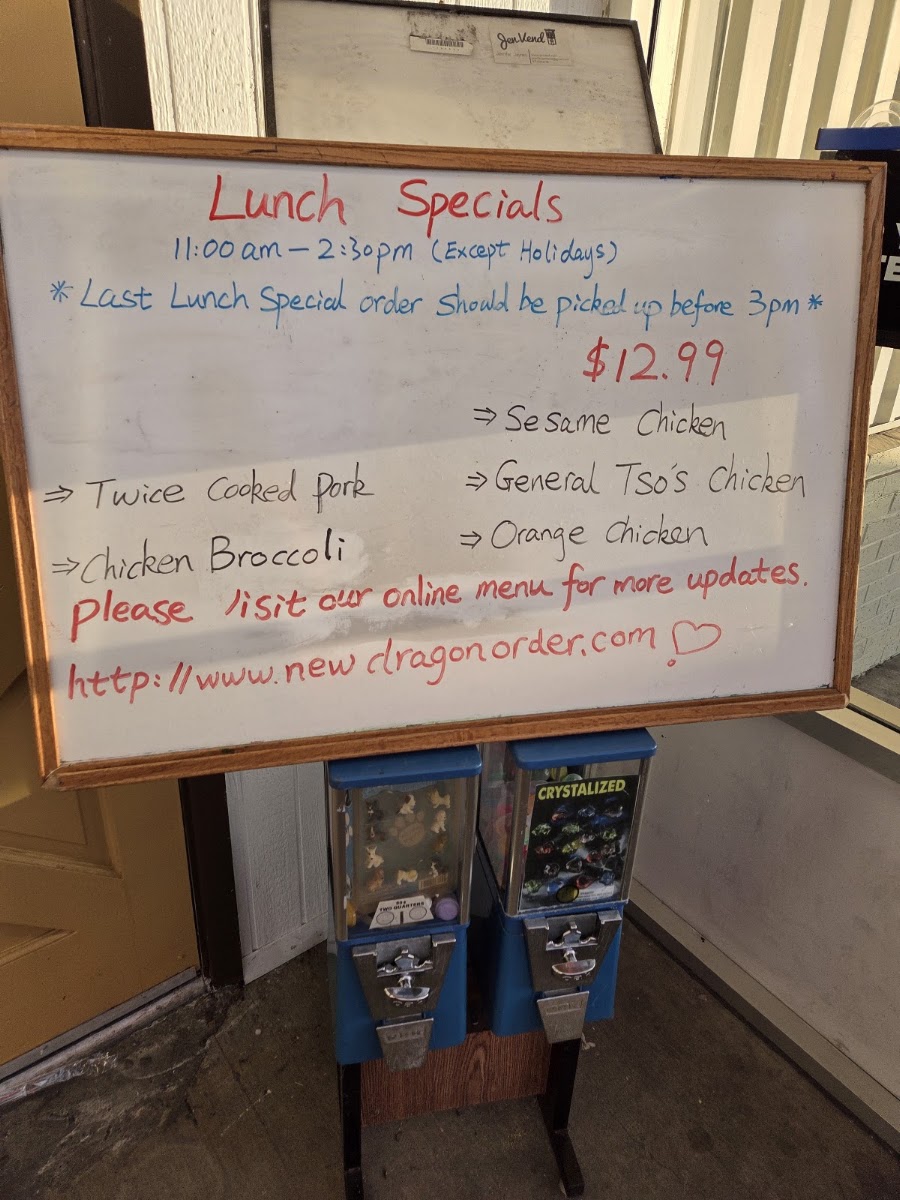 New Dragon | Chinese Restaurant and Lounge menu board